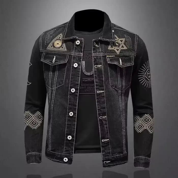 Veste en jean de moto Vintage pour hommes, coupe Slim et ample, revers brodé en coton, décontracté, 