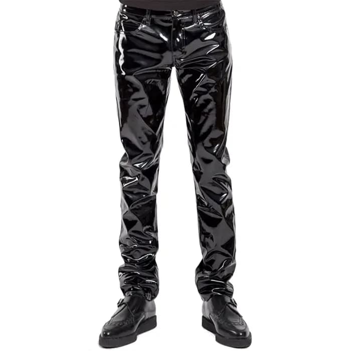 Pantalon de moto en cuir pour hommes, Long et brillant, vêtements de danse en boîte de nuit, Punk go
