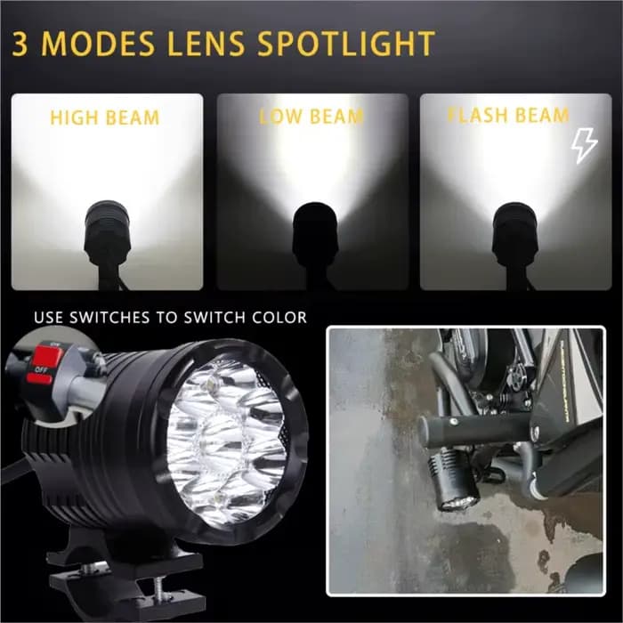 Feux LED supplémentaires pour motos, phares avant ronds à longue portée, 12-80V, 9 puces, feux antib