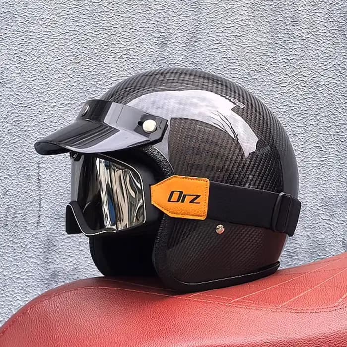 Casque de Moto Rétro en Fibre de Carbone pour Homme et Femme, Ouvert au Visage, Vintage, Quatre Sais