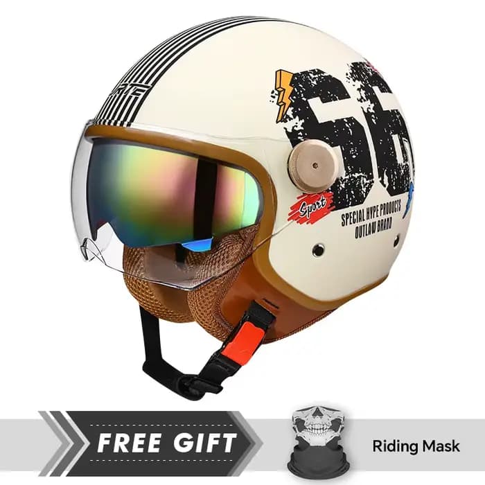 Casques de moto à Double lentille rétro DOT 3/4, demi-visage ouvert, Double visière, bouclier solair