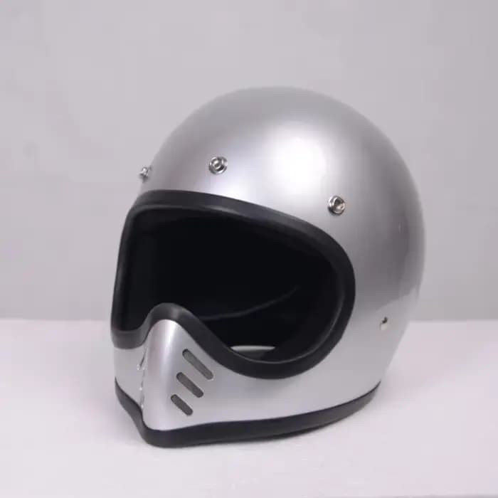 Petit casque à nez pointu, jante argentée chromée, casque de moto rétro en fibre de verre, casque in