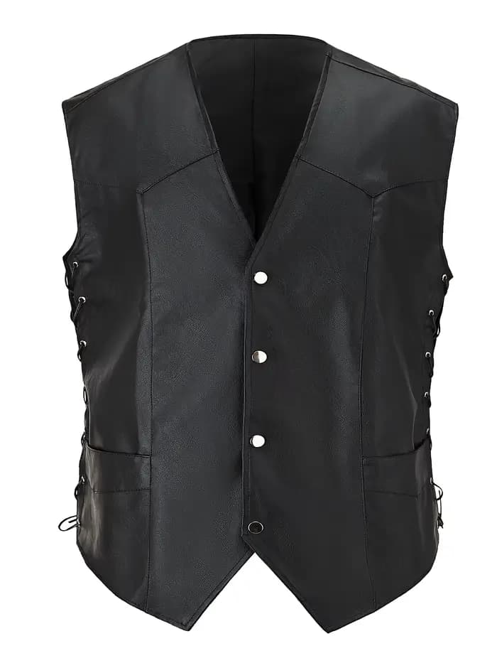 Gilet de moto vintage pour hommes – Mélange PU et polyester, design élégant avec poches zippées, con