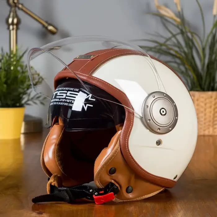 Demi-casque de moto rétro en cuir certifié 3C pour hommes et femmes