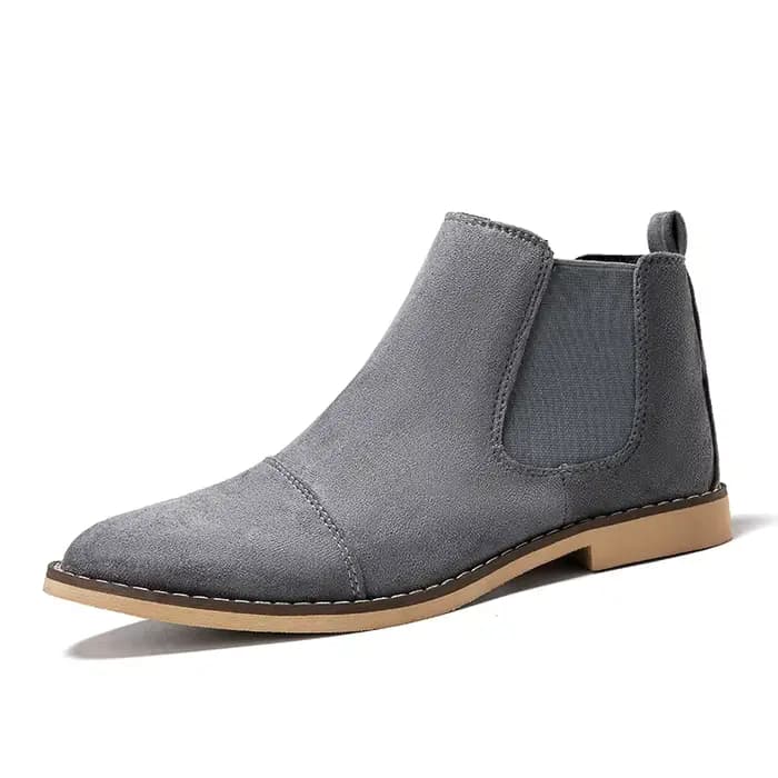 Bottes Chelsea grises en daim pour hommes, chaussures à bout pointu, confortables, à enfiler, pas chères, Zapatos Hombre Casual