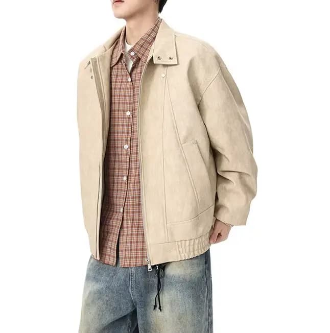 Blouson en cuir PU vintage pour homme