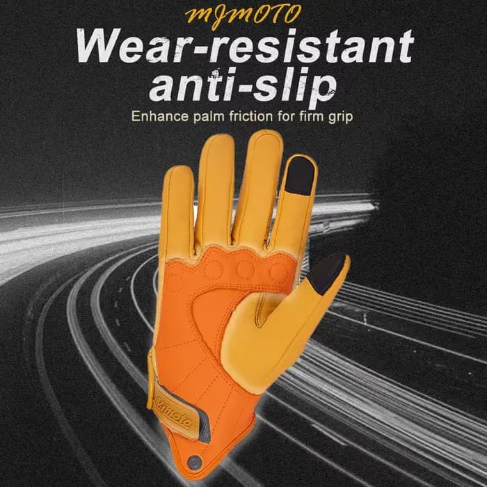 Gants de Moto Rétro en Cuir Jaune pour Homme et Femme