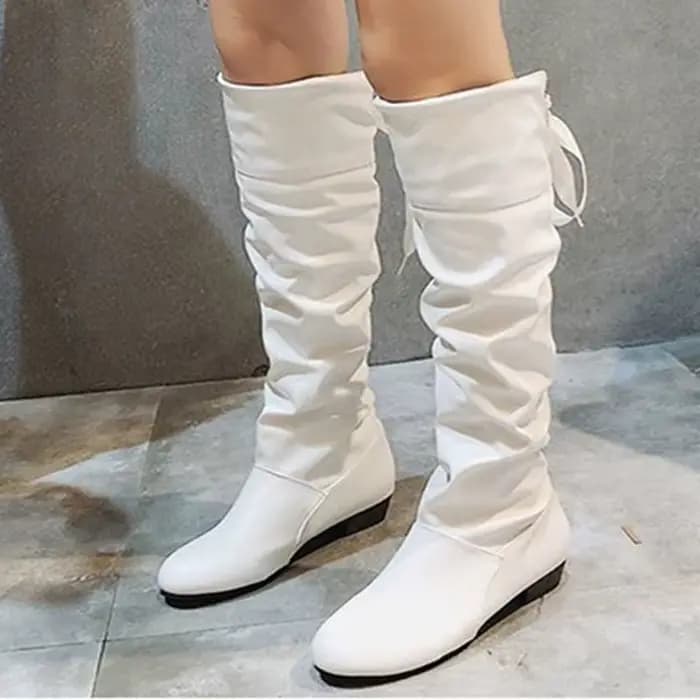 Bottes hautes plissées en cuir pour femmes