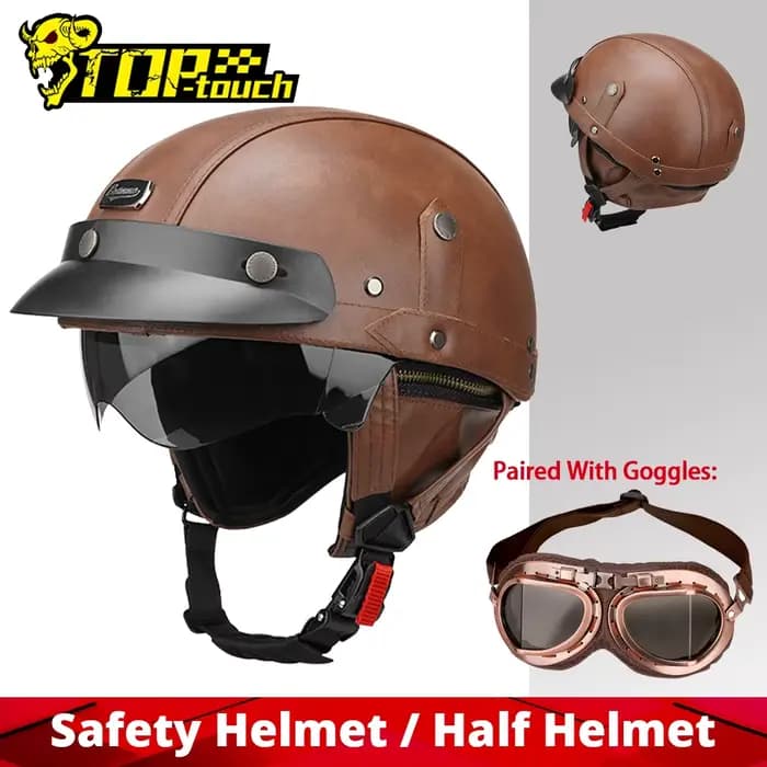 Demi-casque de moto en cuir
