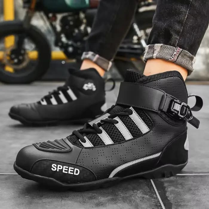 Bottes de moto en cuir respirant pour hommes