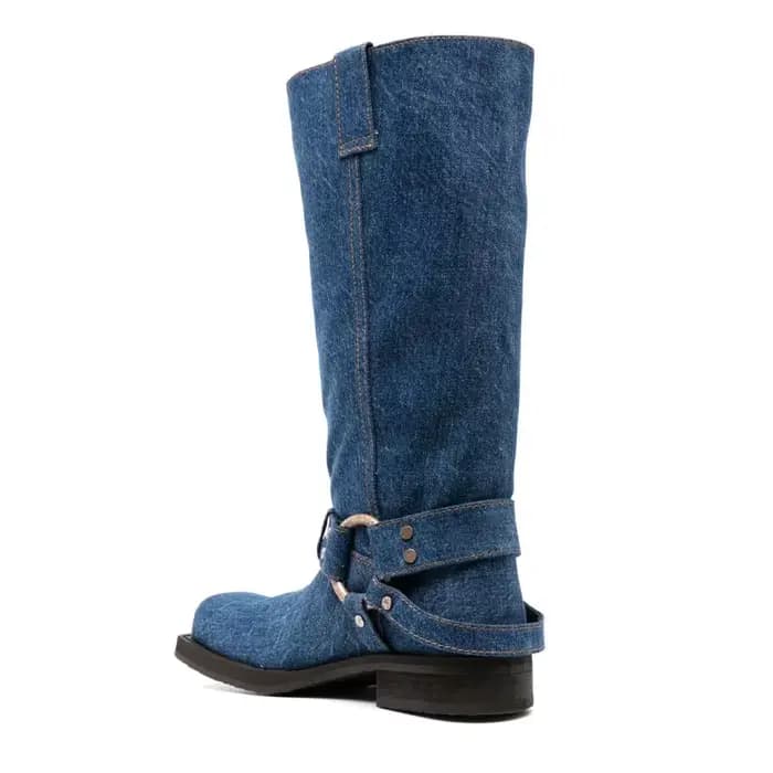 Bottes de moto en jean bleu pour femme