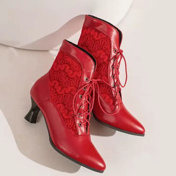 Bottes de rinçage à lacets pour femmes, talons moyens, dentelle personnalisée, chaussures Parker pointues, chaussons courts, noir, rouge, blanc, automne, hiver, WSH4927