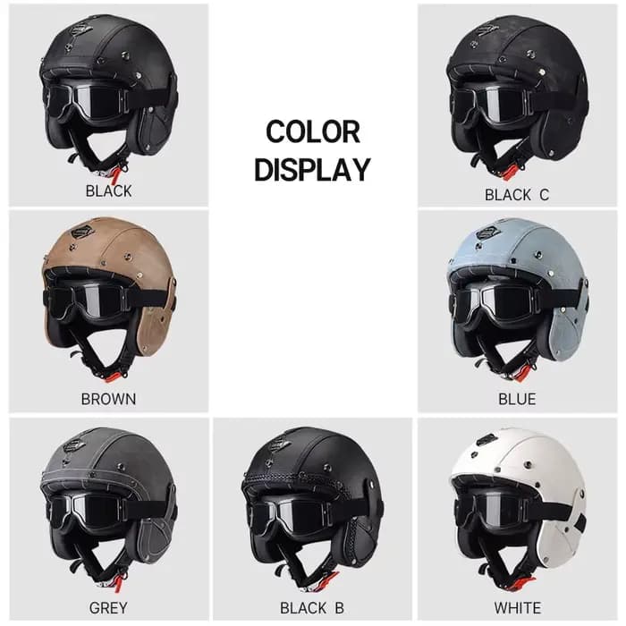 Casque De Moto en cuir Vintage approuvé DOT rétro visage ouvert Chopper