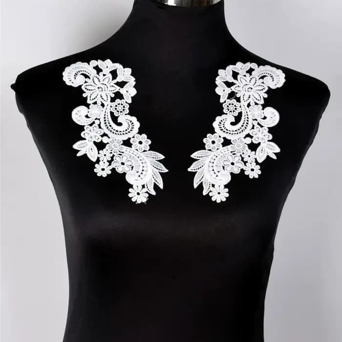 1 Paire de Collets Brodés Appliqués en Dentelle Blanche pour Couture, Accessoire de Mode Féminin DIY, Scrapbooking BW056
