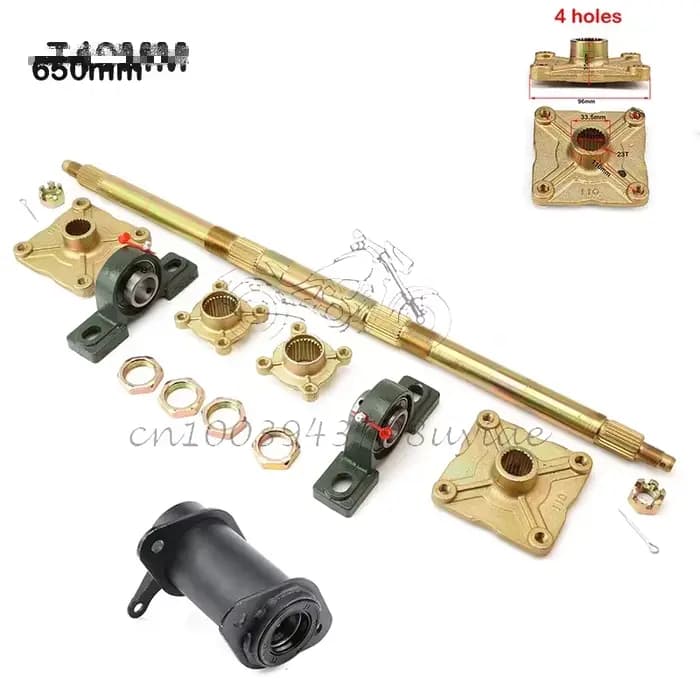 1 jeu d'essieu arrière de 65CM avec pignon et support de moyeu pour Go-kart ATV 50cc-125cc