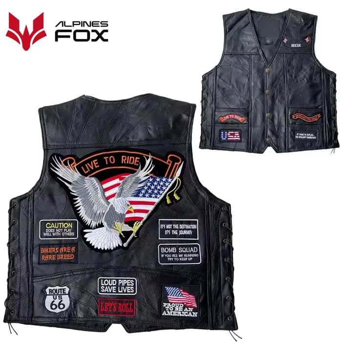 Blouson de Moto en Cuir Brodé pour Homme