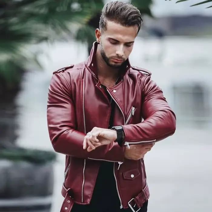 Veste de moto en cuir PU pour hommes