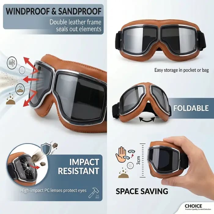Lunettes Moto Rétro en Cuir