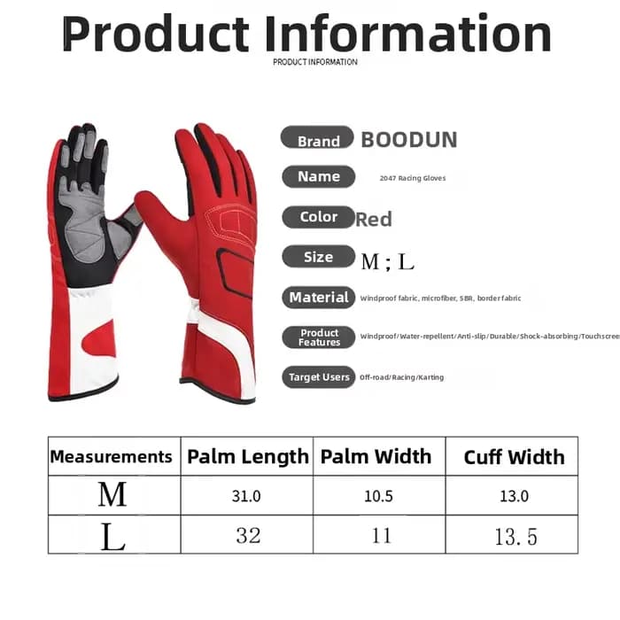Gants de course de karting longs