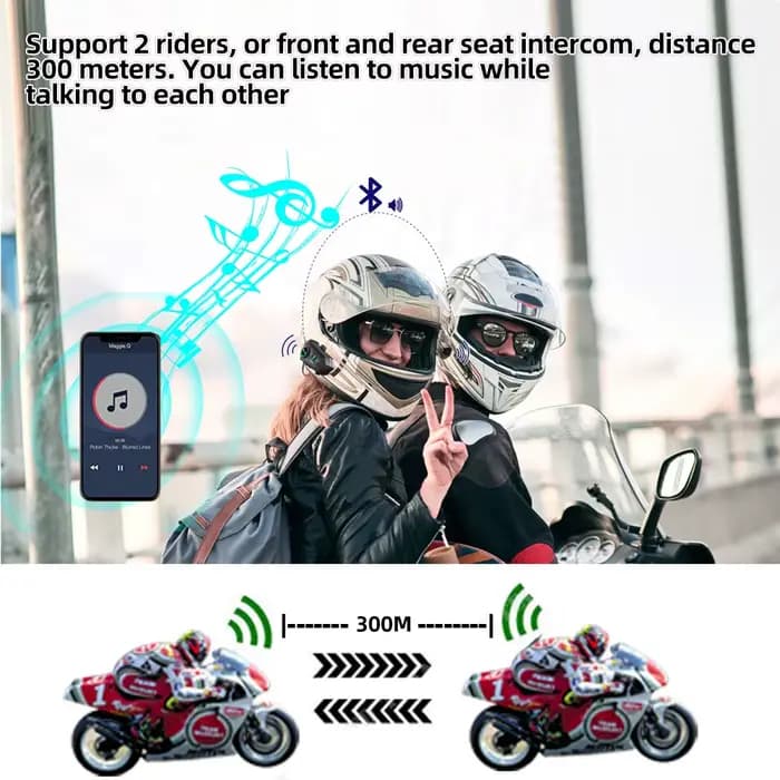 Kebidumei YP10 Bluetooth casque de Moto Interphone 300M Intercomunicador sans fil 2000Mah
