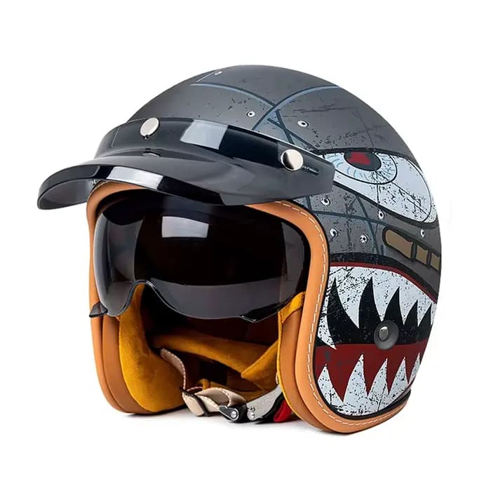 Casque moto rétro trois-quarts