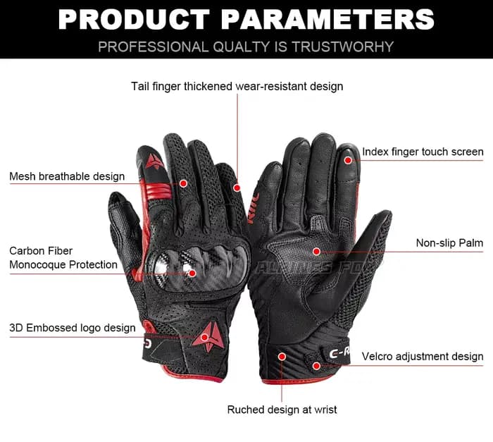 Gants de moto d'été en cuir respirant pour Motocross