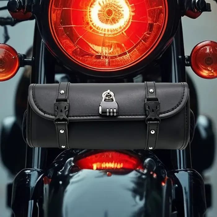Sac à outils pour moto, sac cylindrique pour moto, sac à outils pour guidon avec serrure, sacoche rétro étanche en cuir PU pour moto