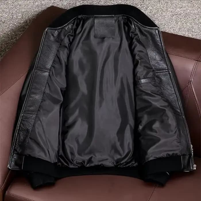 Veste de moto en cuir véritable pour homme