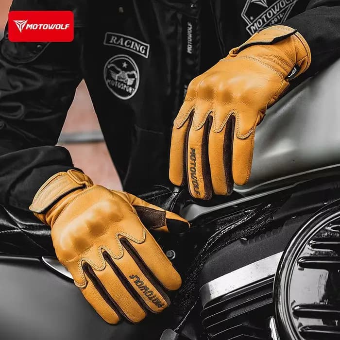 Gants de moto en cuir tactiles durables avec protection des phalanges pour Enduro