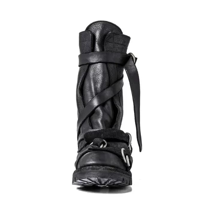 Yamamoto Style foncé rétro Vintage moto bottes hommes en cuir véritable sangle