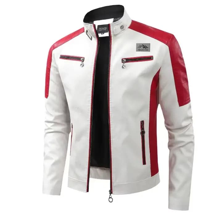 Blouson moto décontracté patchwork pour homme