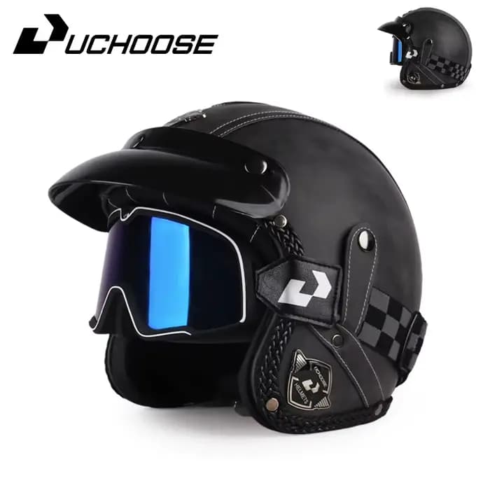 Casque de Moto rétro en cuir PU visage ouvert 3/4 casques de vélo Chopper classique Casco