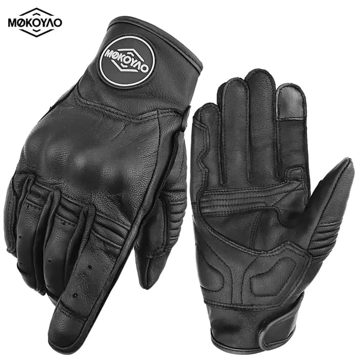 Gants de Moto en cuir marron Vintage pour hommes et femmes