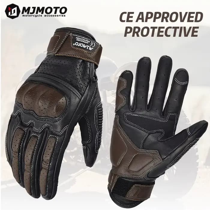 Gants de moto en cuir de peau de chèvre marron d'été pour hommes