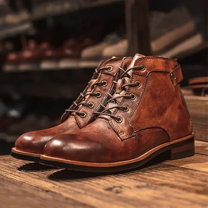 Bottes de moto rétro à bout rond pour homme