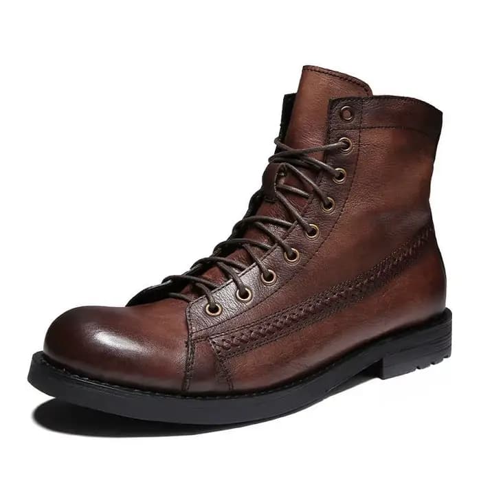Bottes de travail vintage pour hommes, bottes en cuir de style britannique haut de gamme, chaussures à plateforme de créateur, printemps, automne, nouveau, 2024