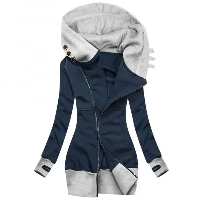 Veste à capuche mi-longue pour femme, sweat à capuche femme, manteau à manches longues, poche, fermeture éclair, automne, hiver