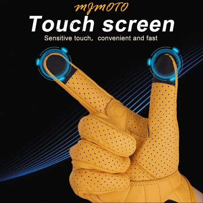 Gants de Moto Rétro en Cuir Jaune pour Homme et Femme