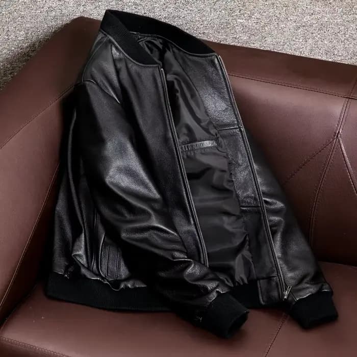 Veste de moto en cuir véritable pour homme