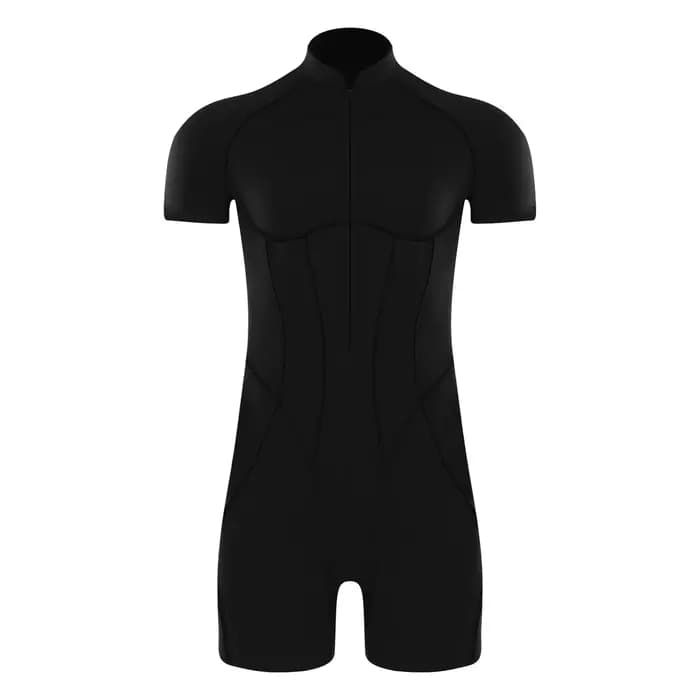 Short pour hommes bas justaucorps combinaison barboteuses body maillot de bain col montant fermeture éclair avant manches courtes musculation combinaison maillots de bain