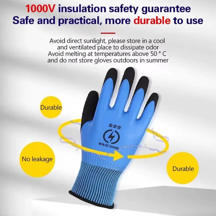 Gants isolants pour électricien, 1 paire, tension de tenue 1000V, haute élasticité, pour écran tactile, protection de sécurité