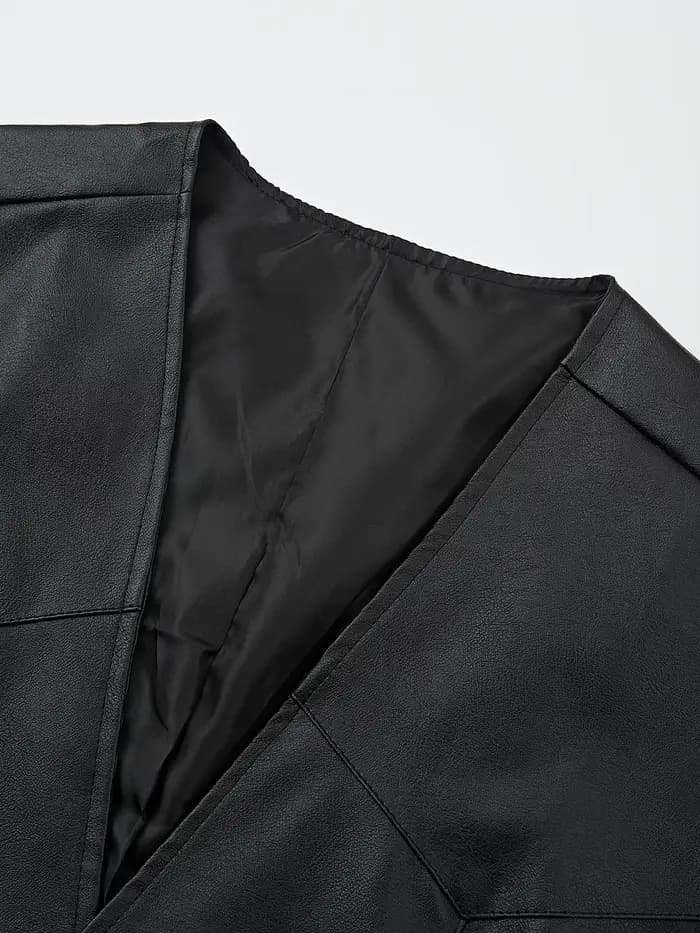 Gilet de moto vintage pour hommes – Mélange PU et polyester
