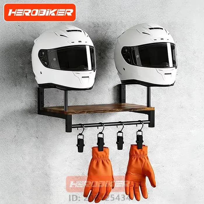Étagère murale en bois pour casque de moto