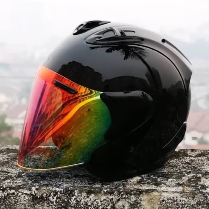 3/4 casque ouvert Ram5 noir brillant