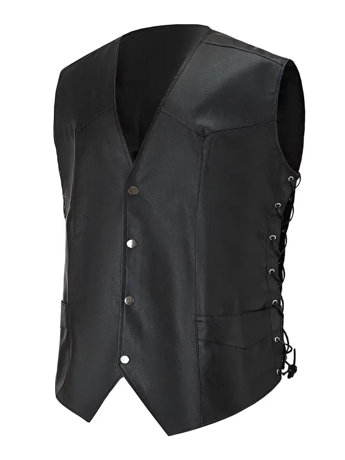 Gilet de moto vintage pour hommes – Mélange PU et polyester