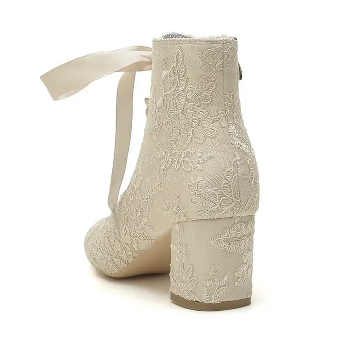Bottes de Mariage en Dentelle à Talons Pointus, Chaussons de Rinçage, Chaussures Habillées de Soirée Formelle