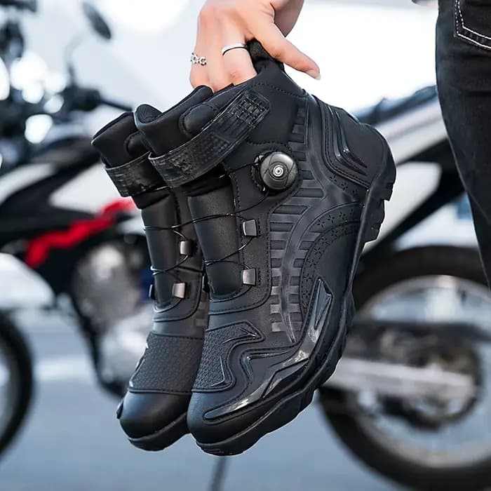 Chaussures de moto en cuir microfibre