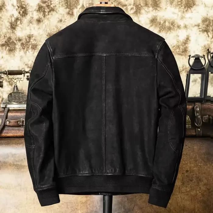 Veste de pilote d'hiver noire en cuir pour hommes