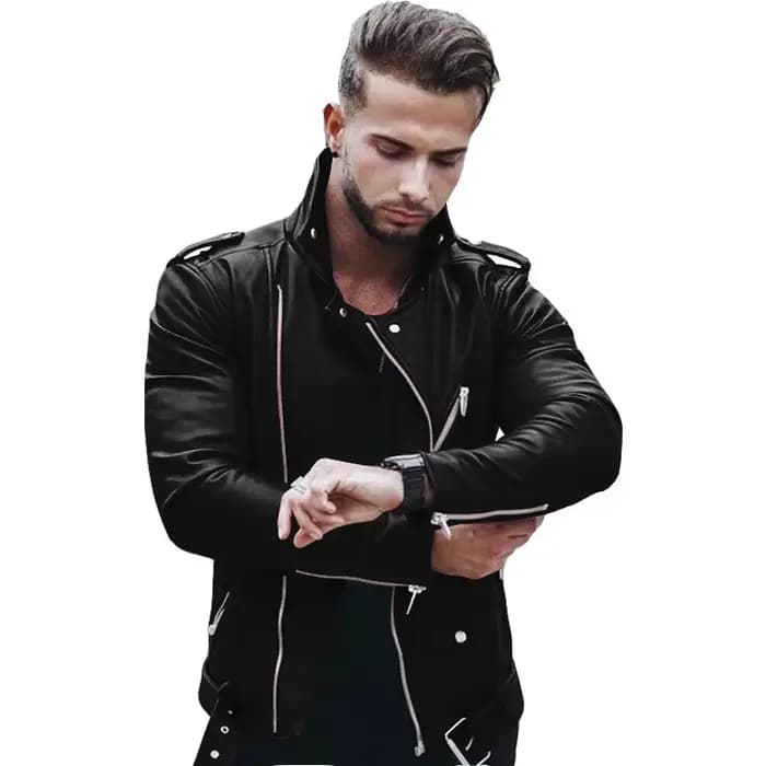 Veste de moto en cuir PU pour hommes