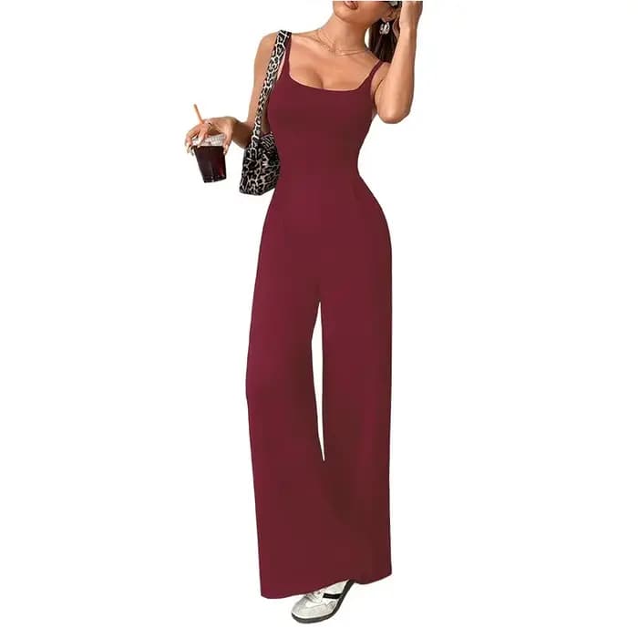 Combinaison décontractée pour femmes, vêtements à bretelles, couleur unie, dos nu, sans manches, jambes larges, pantalon, Style Simple